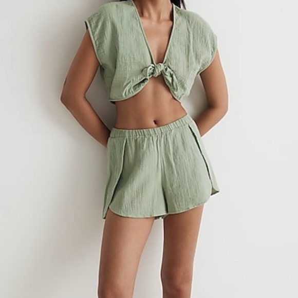 Madewell Double Gauze Tie Front Cropped Top - Picture 3 of 7